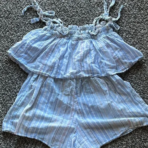 Madewell Romper Womens Small Blue White Striped Layered Adjustable Strap Artsy - Picture 4 of 6